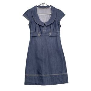 Sandro Ferrone Roma Denim Dress Sz S Peter Pan Collar Cap Sleeves